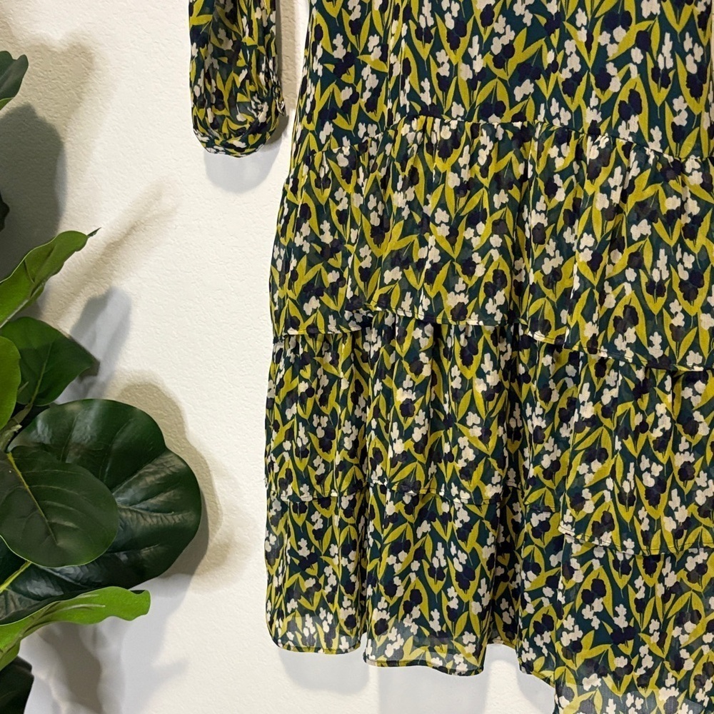 Banana Republic chiffon green and navy blue semi lined Long Sleeve Dress size 0 - Picture 5 of 8